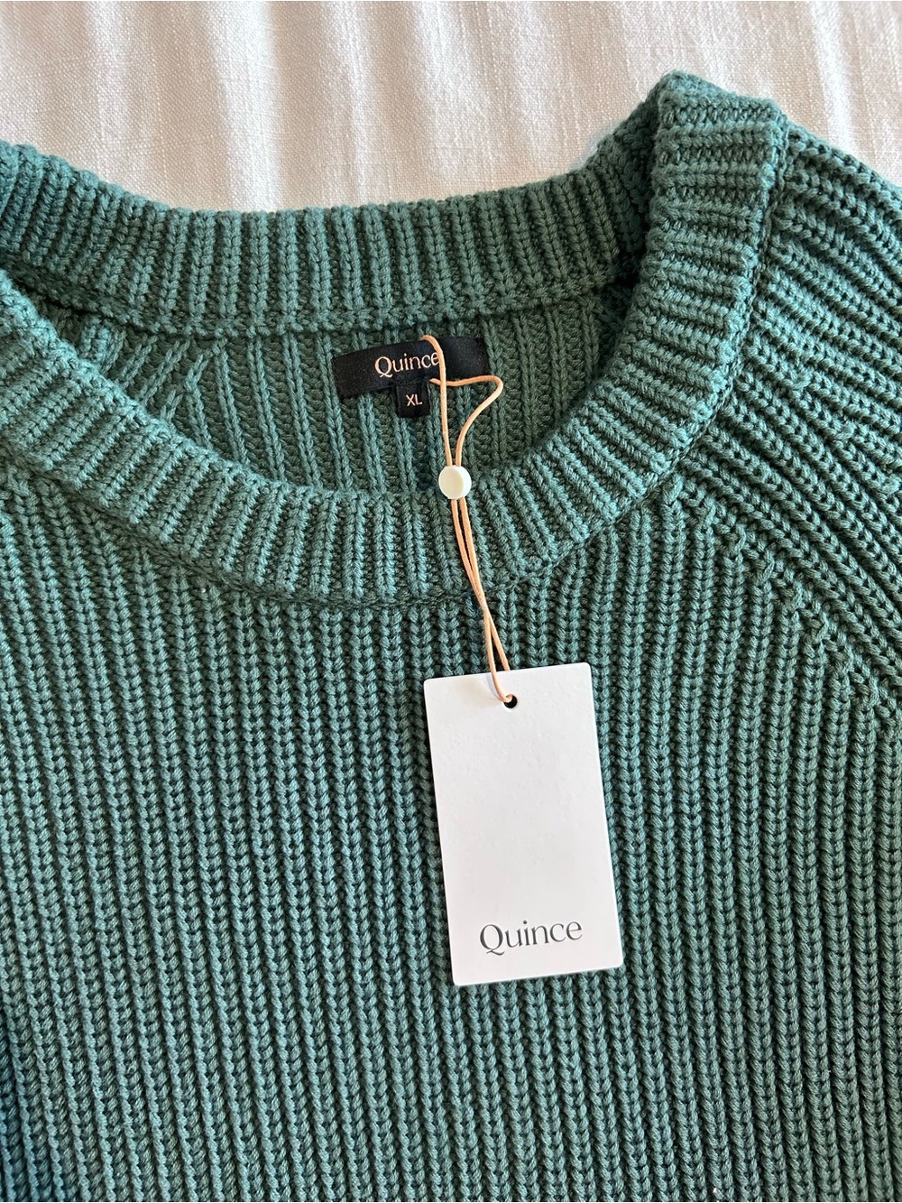 Quince Green Crewneck Ribbed Knit Sweater NWT - Picture 2 of 3